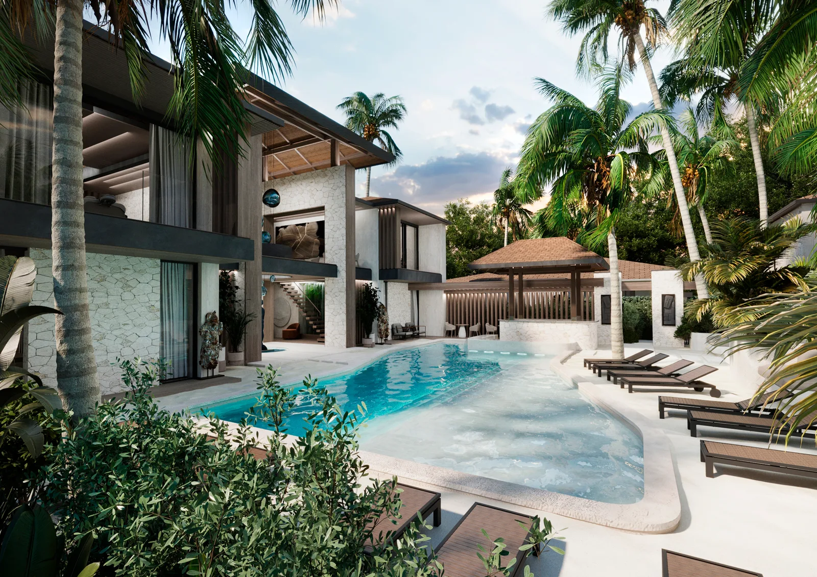 Medencés villa pálmafákkal, Bali
