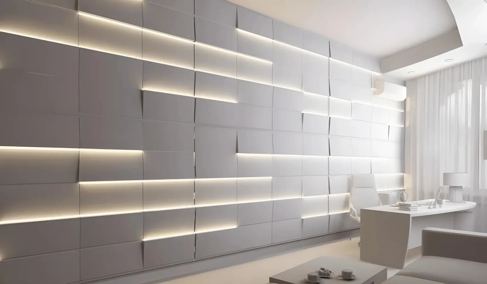 Kandes 3D LED falpanel, slate enteriőr referencia