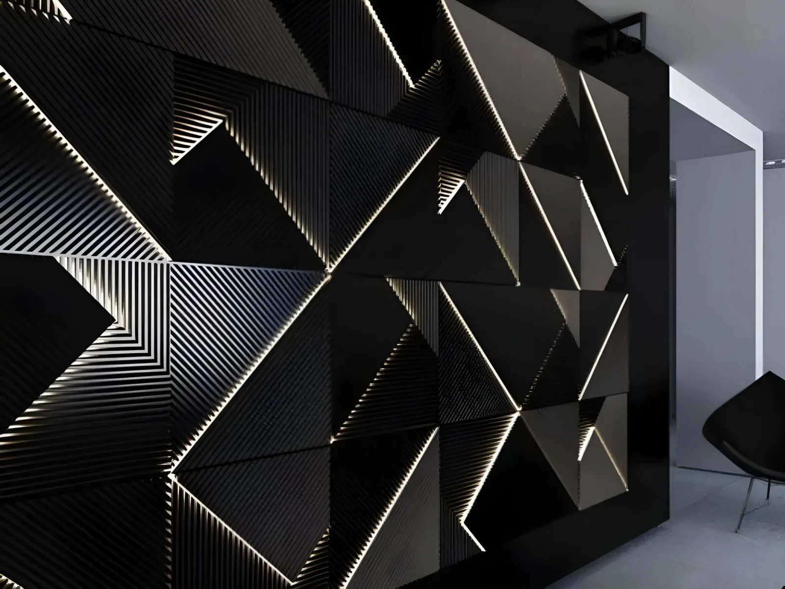 Kandes 3D gipszkarton LED panel, futuriszikus enteriőr